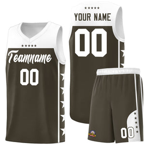 Custom Olive White Color Block Sets Sports Uniform Basketball Jersey