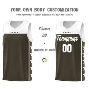 Custom Olive White Color Block Sets Sports Uniform Basketball Jersey