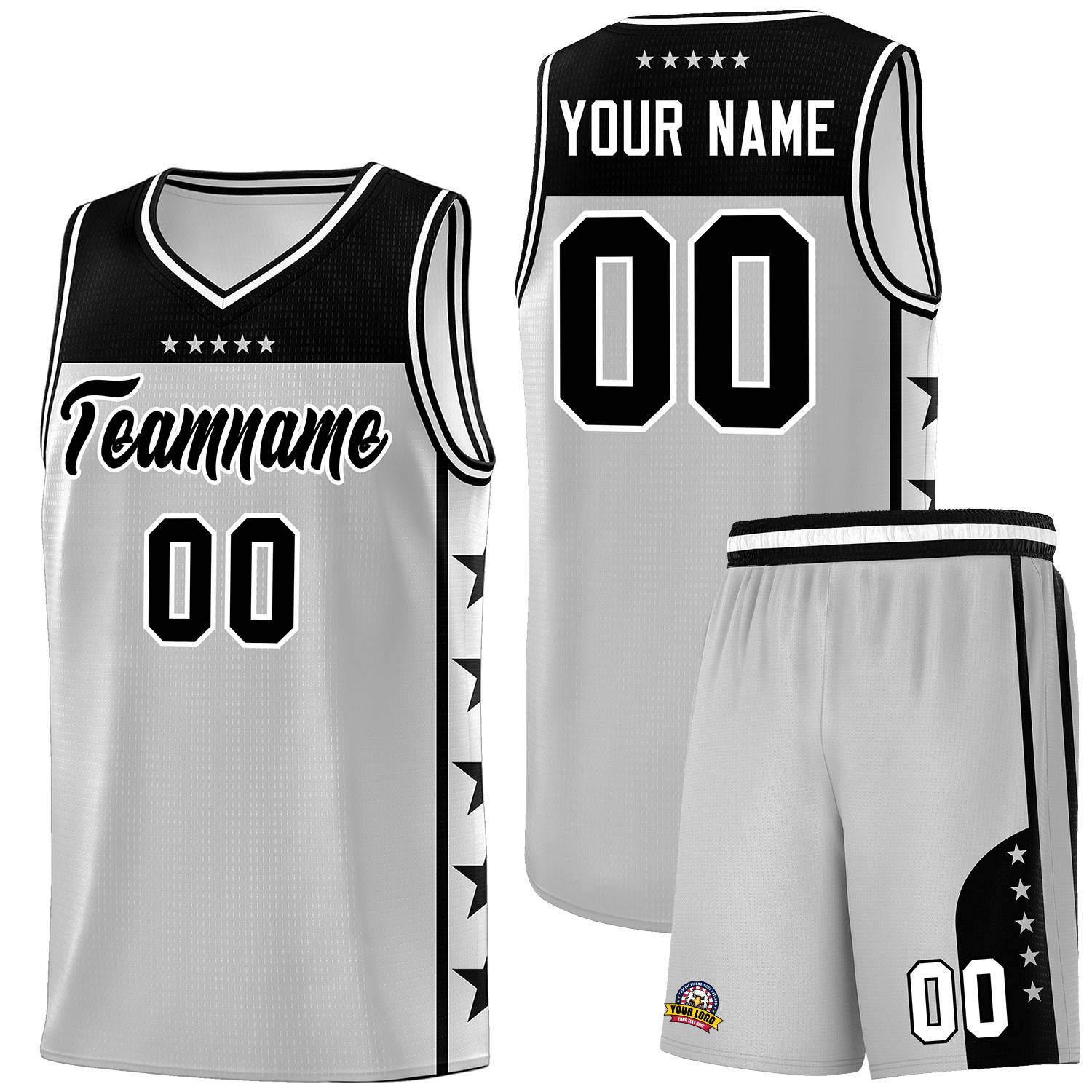 Custom Gray Black Color Block Sets Sports Uniform Basketball Jersey