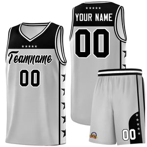 Custom Gray Black Color Block Sets Sports Uniform Basketball Jersey