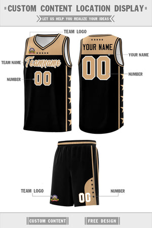 Custom Black Old Gold Color Block Sets Sports Uniform Basketball Jersey