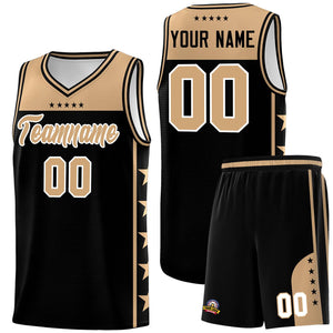 Custom Black Old Gold Color Block Sets Sports Uniform Basketball Jersey