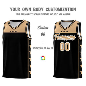 Custom Black Old Gold Color Block Sets Sports Uniform Basketball Jersey