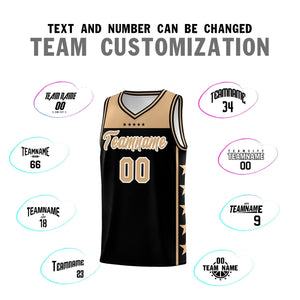 Custom Black Old Gold Color Block Sets Sports Uniform Basketball Jersey