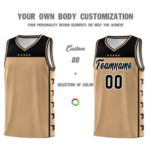 Custom Old Gold Black Color Block Sets Sports Uniform Basketball Jersey