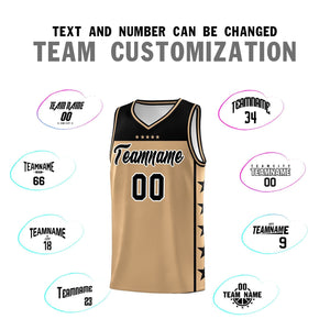 Custom Old Gold Black Color Block Sets Sports Uniform Basketball Jersey