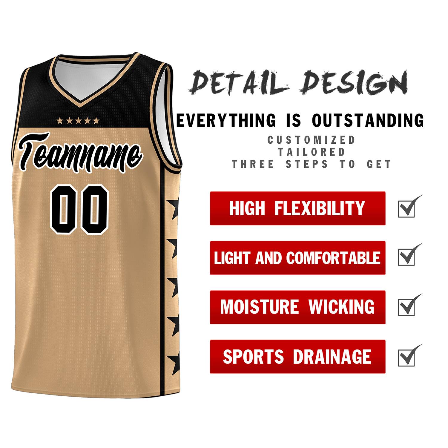 Custom Old Gold Black Color Block Sets Sports Uniform Basketball Jersey