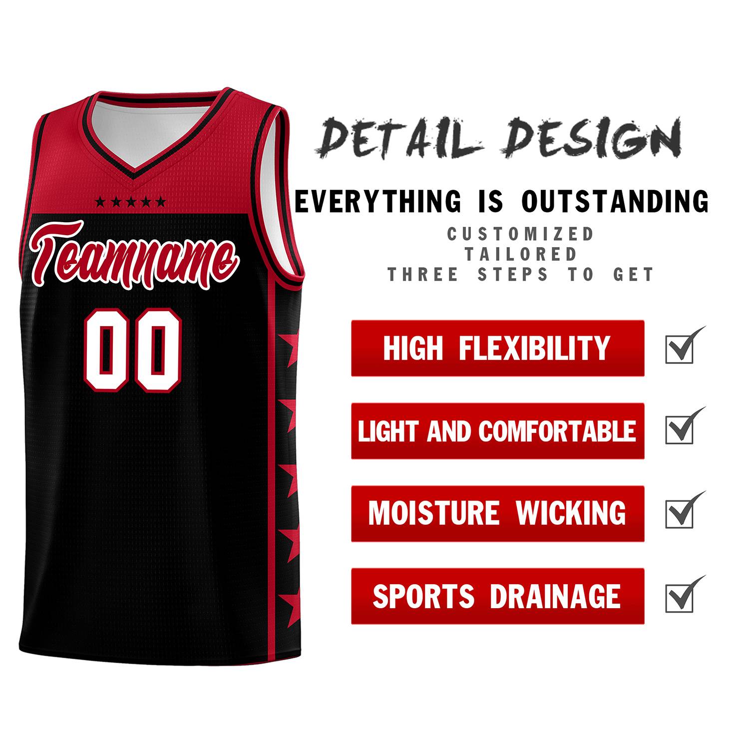 Custom Black Red Color Block Sets Sports Uniform Basketball Jersey