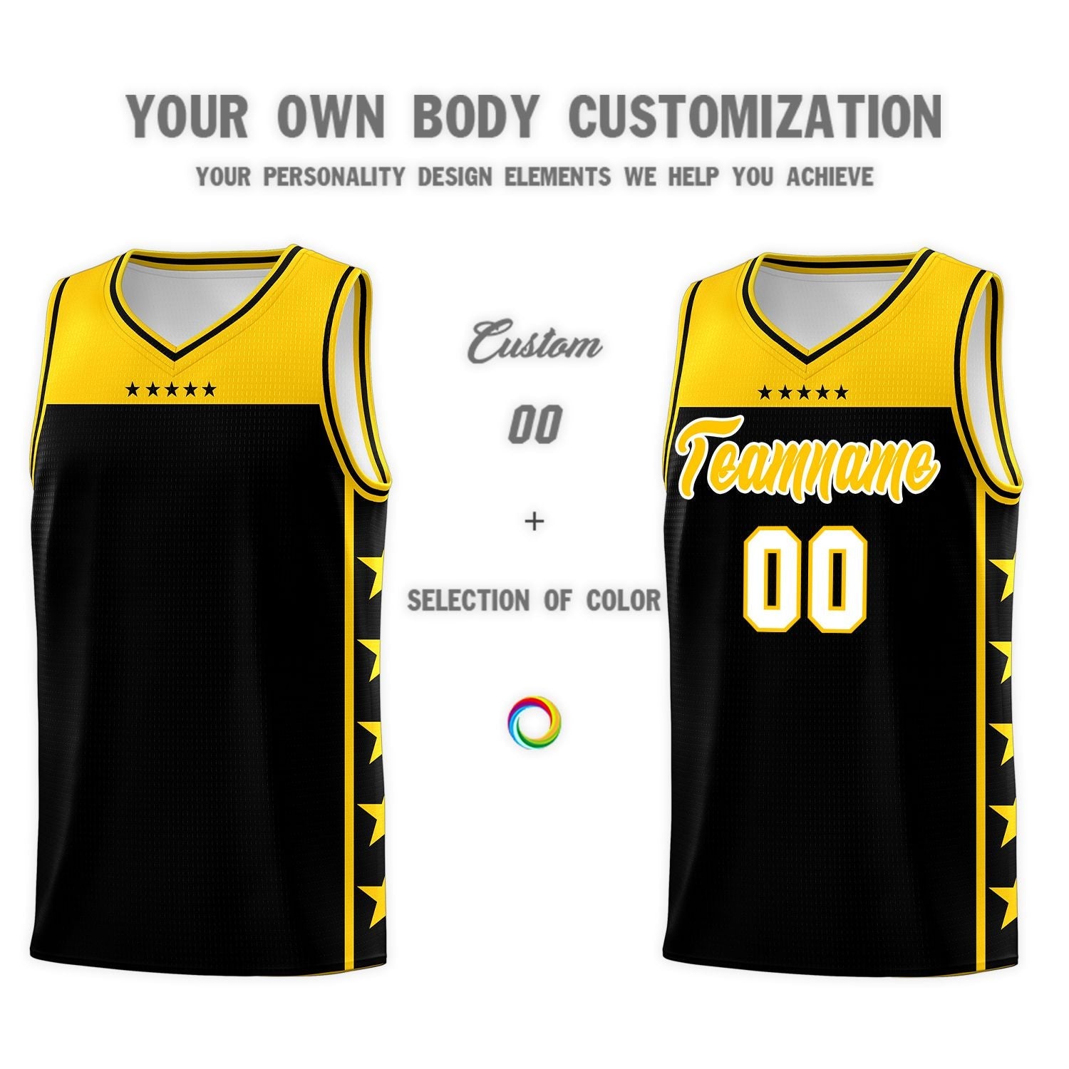 Custom Black Yellow Color Block Sets Sports Uniform Basketball Jersey