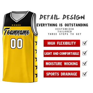 Custom Gold Black Color Block Sets Sports Uniform Basketball Jersey