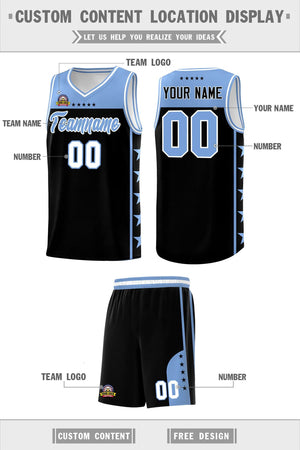 Custom Black Light Blue Color Block Sets Sports Uniform Basketball Jersey