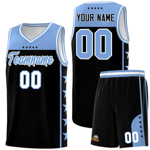 Custom Black Light Blue Color Block Sets Sports Uniform Basketball Jersey