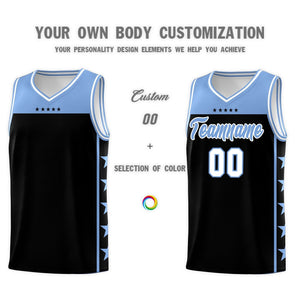 Custom Black Light Blue Color Block Sets Sports Uniform Basketball Jersey