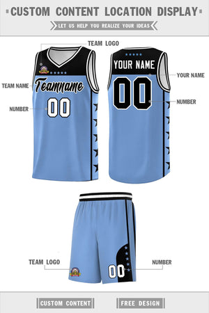 Custom Light Blue Black Color Block Sets Sports Uniform Basketball Jersey