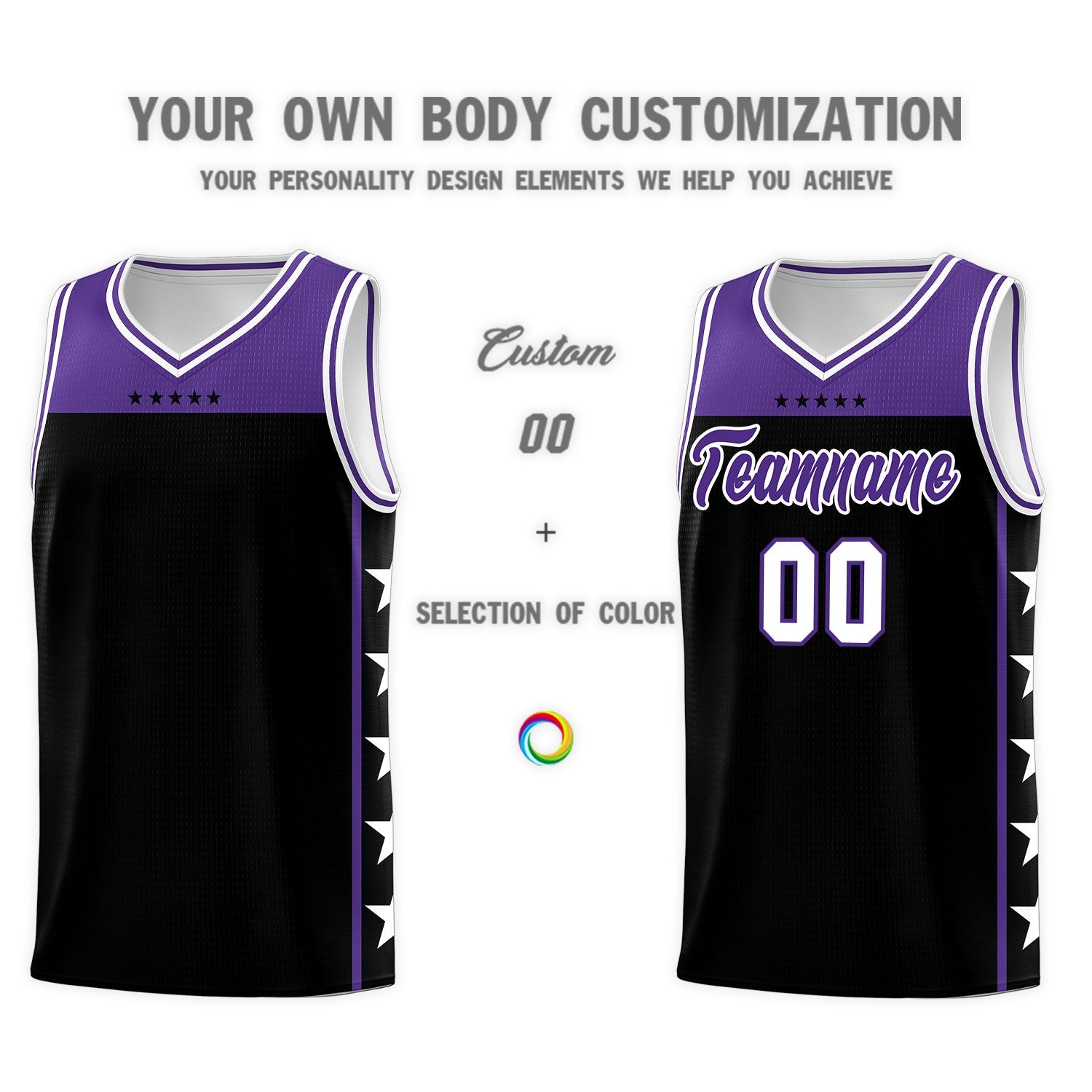 Custom Black Purple Color Block Sets Sports Uniform Basketball Jersey