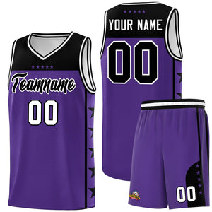 Custom Purple Black Color Block Sets Sports Uniform Basketball Jersey