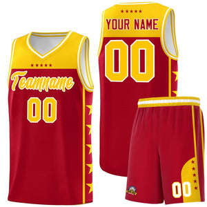 Custom Red Yellow Color Block Sets Sports Uniform Basketball Jersey