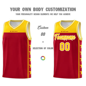 Custom Red Yellow Color Block Sets Sports Uniform Basketball Jersey