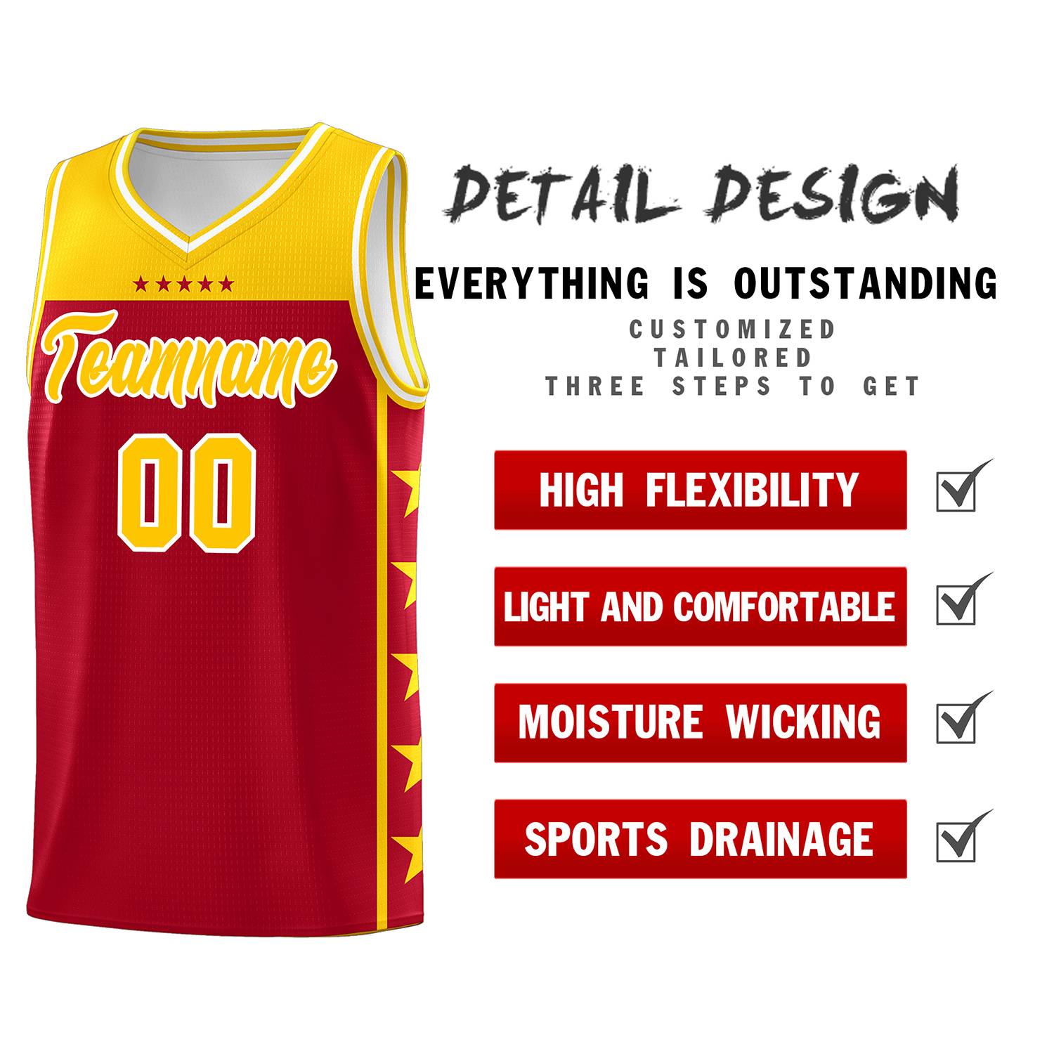 Custom Red Yellow Color Block Sets Sports Uniform Basketball Jersey