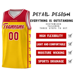 Custom Gold Red Color Block Sets Sports Uniform Basketball Jersey