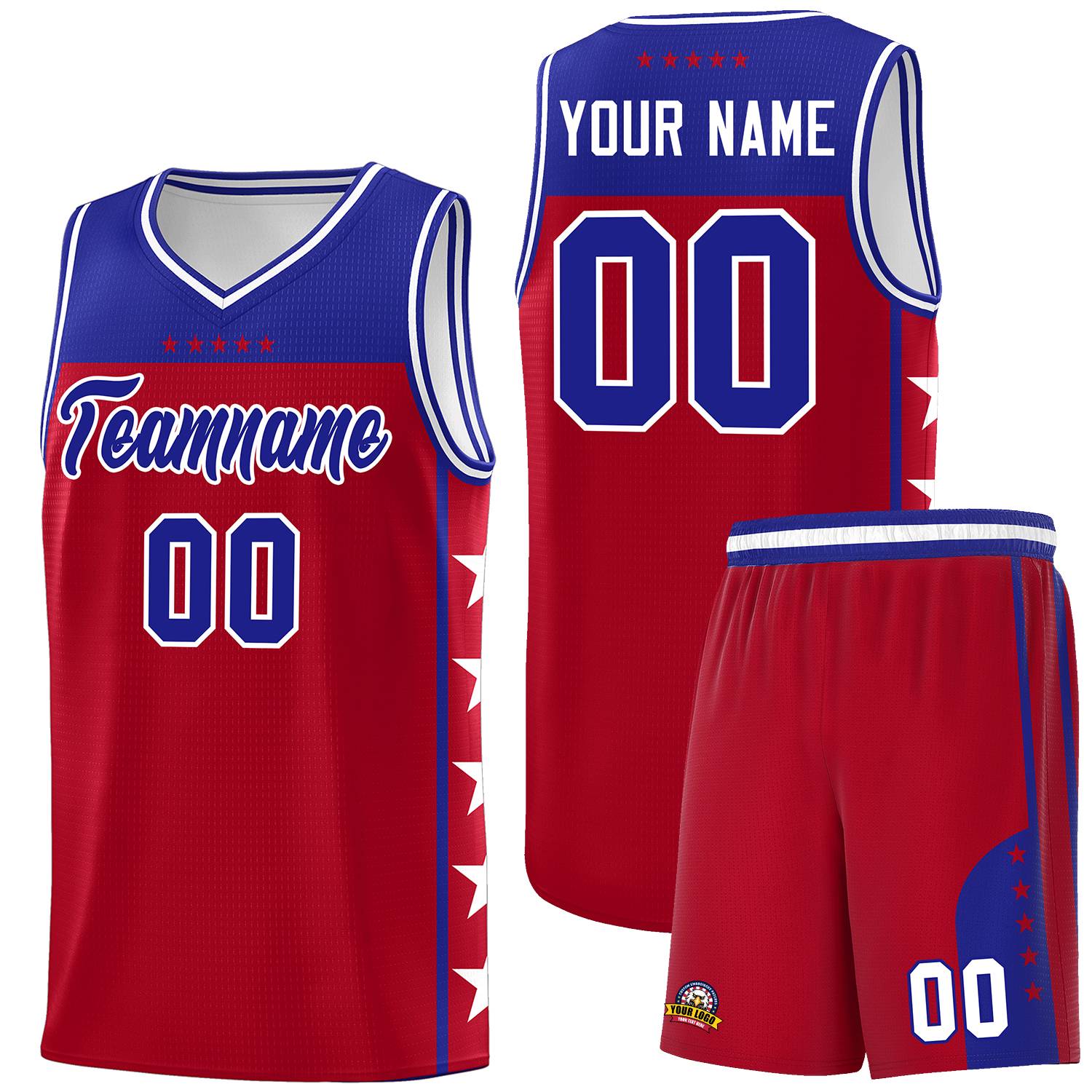 Custom Red Royal Color Block Sets Sports Uniform Basketball Jersey