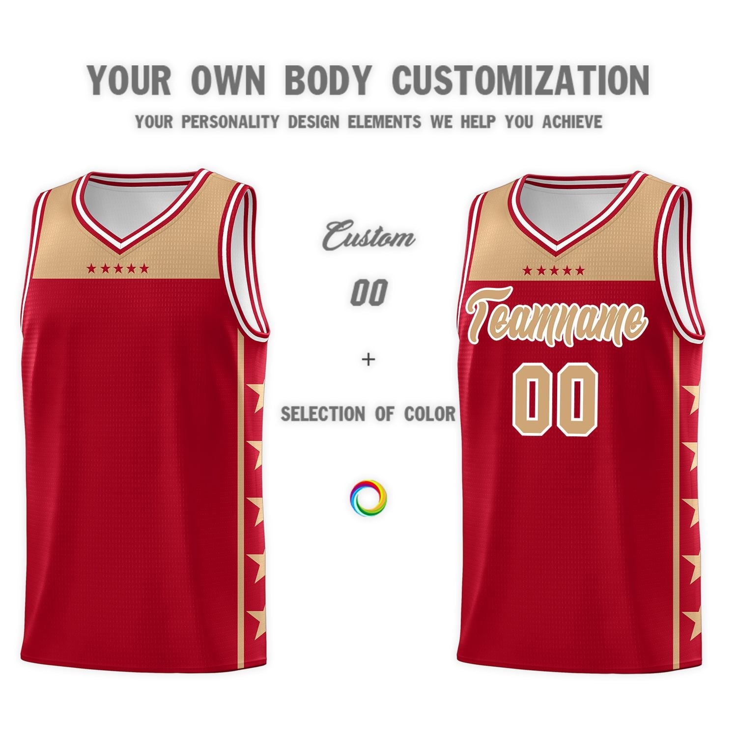 Custom Red Old Gold Color Block Sets Sports Uniform Basketball Jersey