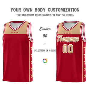 Custom Red Old Gold Color Block Sets Sports Uniform Basketball Jersey