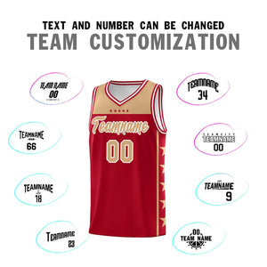 Custom Red Old Gold Color Block Sets Sports Uniform Basketball Jersey