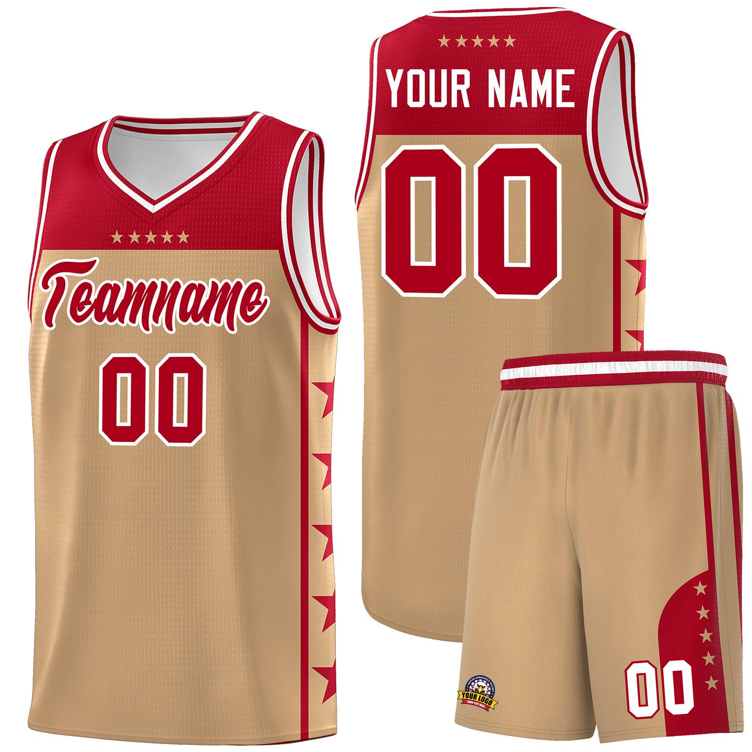 Custom Old Gold Red Color Block Sets Sports Uniform Basketball Jersey