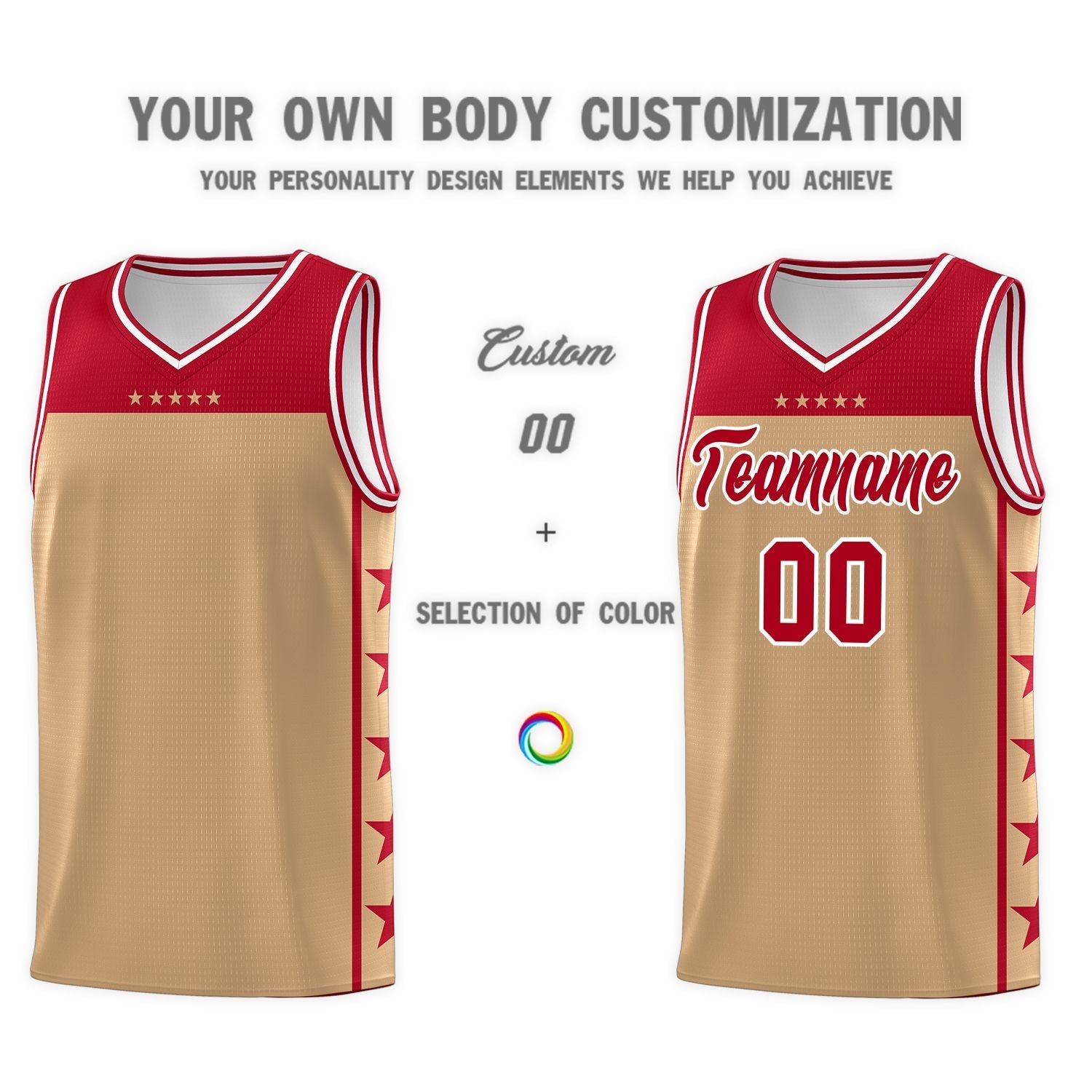 Custom Old Gold Red Color Block Sets Sports Uniform Basketball Jersey