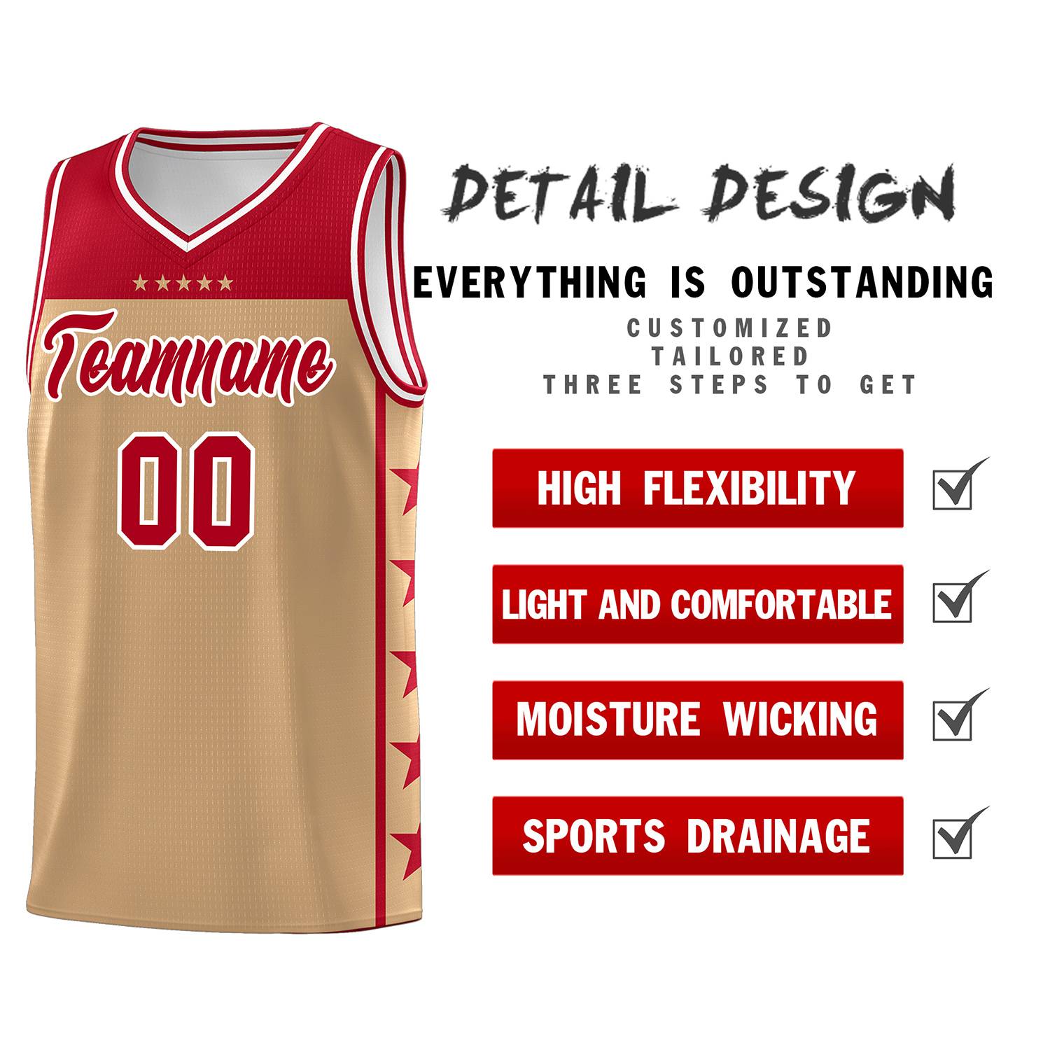 Custom Old Gold Red Color Block Sets Sports Uniform Basketball Jersey