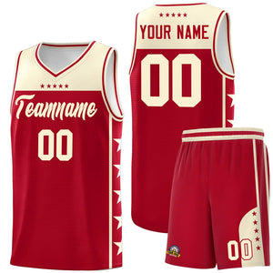 Custom Red Cream Color Block Sets Sports Uniform Basketball Jersey