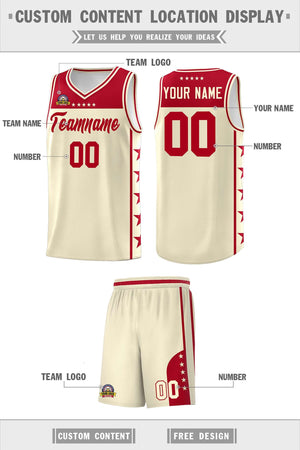 Custom Cream Red Color Block Sets Sports Uniform Basketball Jersey