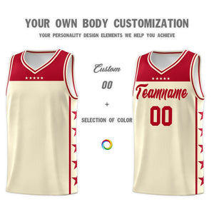 Custom Cream Red Color Block Sets Sports Uniform Basketball Jersey