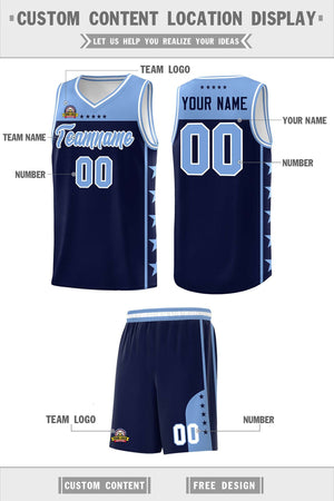 Custom Navy Light Blue Color Block Sets Sports Uniform Basketball Jersey