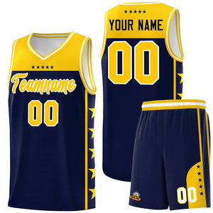 Custom Navy Yellow Color Block Sets Sports Uniform Basketball Jersey