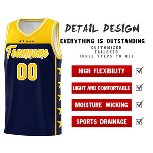 Custom Navy Yellow Color Block Sets Sports Uniform Basketball Jersey