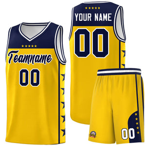 Custom Gold Navy Color Block Sets Sports Uniform Basketball Jersey