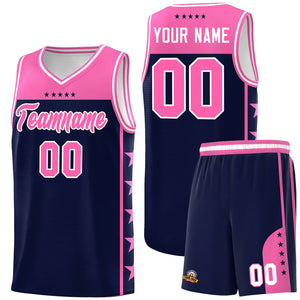 Custom Navy Pink Color Block Sets Sports Uniform Basketball Jersey