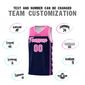 Custom Navy Pink Color Block Sets Sports Uniform Basketball Jersey