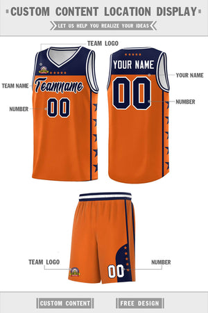 Custom Orange Navy Color Block Sets Sports Uniform Basketball Jersey