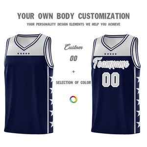 Custom Navy Gray Color Block Sets Sports Uniform Basketball Jersey