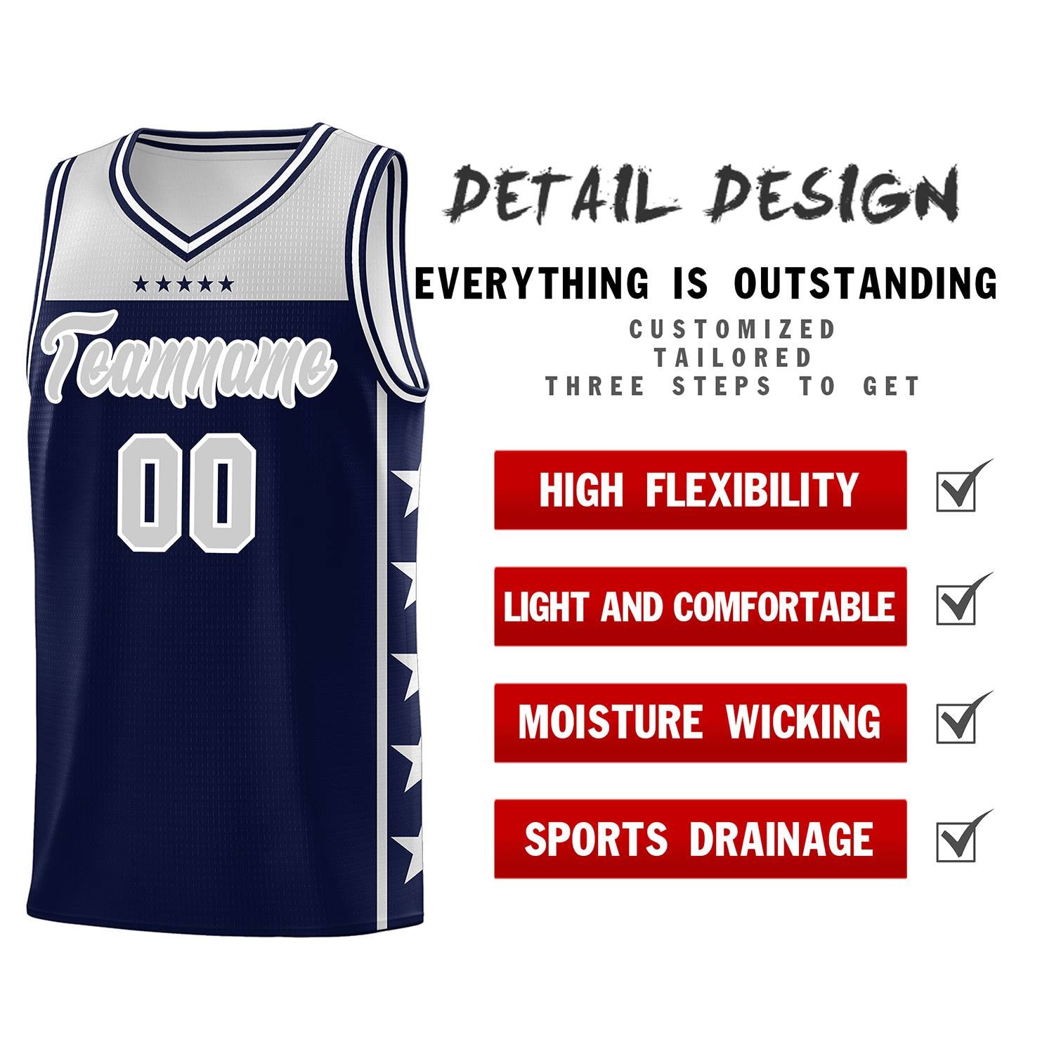 Custom Navy Gray Color Block Sets Sports Uniform Basketball Jersey