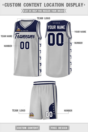 Custom Gray Navy Color Block Sets Sports Uniform Basketball Jersey