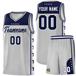 Custom Gray Navy Color Block Sets Sports Uniform Basketball Jersey