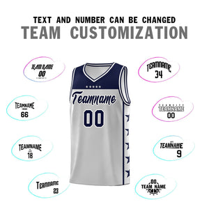 Custom Gray Navy Color Block Sets Sports Uniform Basketball Jersey