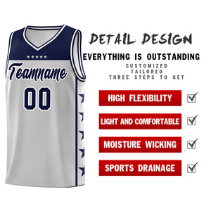 Custom Gray Navy Color Block Sets Sports Uniform Basketball Jersey