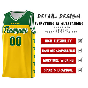 Custom Gold Kelly Green Color Block Sets Sports Uniform Basketball Jersey