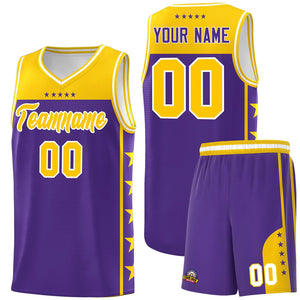 Custom Purple Yellow Color Block Sets Sports Uniform Basketball Jersey