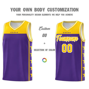 Custom Purple Yellow Color Block Sets Sports Uniform Basketball Jersey